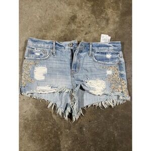 Abercrombie & Fitch Shorts Womens 27 Distressed Embroidered Frayed Denim 4